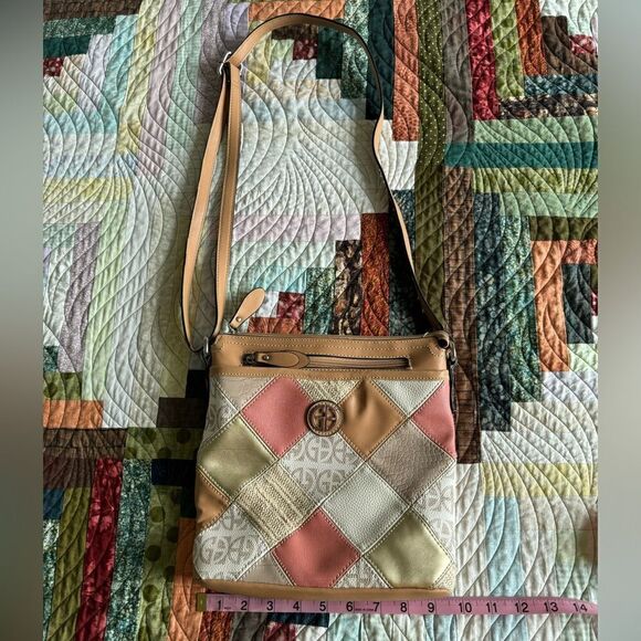 Patchwork Giani Bernini Crossbody Adjustable Strap Pink Tan Bag - Picture 2 of 9